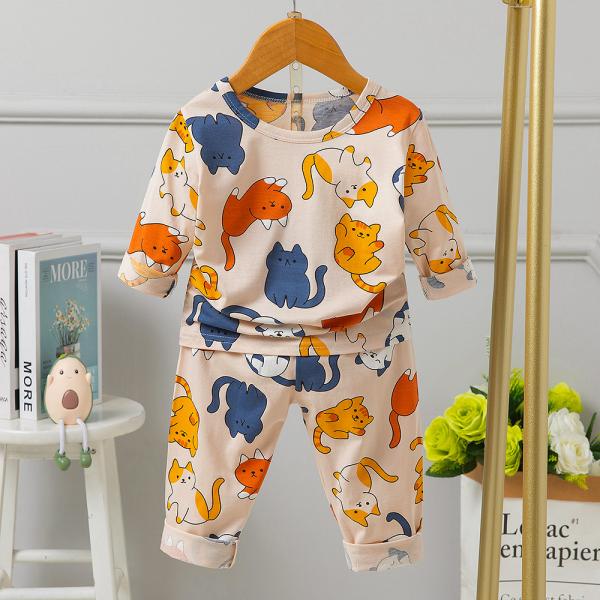 Long Sleeve Kids Pyjama Set Colorful Childrens Cat Pyjamas 170cm Height 87cm