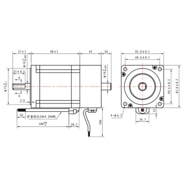 86*86*98mm NEMA 34 Hybrid Stepping Motor With Brake For Industrial Applications