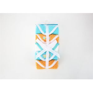 China Pure Cotton Fabric Baby Bath Washcloths Blue Orange Color 5pk A Class Standard on sale