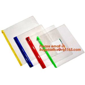 Cheap Waterproof PE zipper lock file wallet bag with logo printing, cheap A4, A5