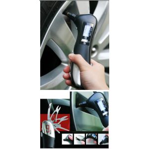Cheap tire gauge with LED flashlight &amp; emergency hammer . for sale