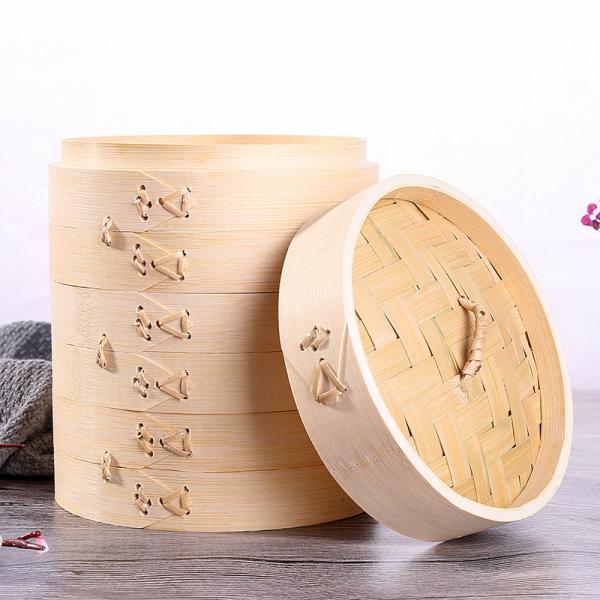 Quality Sustainable 2 Layers Handmade Bamboo Steamer , Steaming Kitchen Dumpling Basket Steamer wholesale