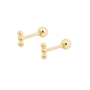 China Mini Beaded Barbell Silver Stud Earring with Screw Back 925 Sterling Silver on sale