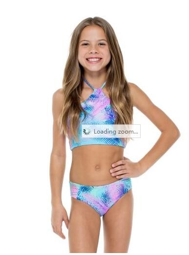 Quality Girl's Reversible Patterned Crop Top Bikini - Palmares Tankini wholesale