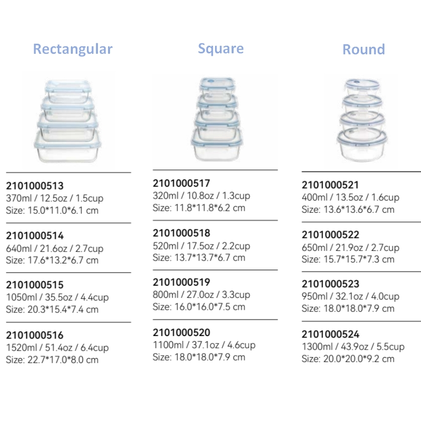 Borosilicate Glass Food Container with Vented 4 Lock PP Lid