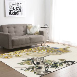 Customized Peacock Area Rug Under Couch Polyester Carpet For Living Room