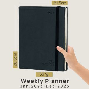 Black Softcover Custom Planner 2023 Daily Weekly Schedule Yearly Agenda Monthly