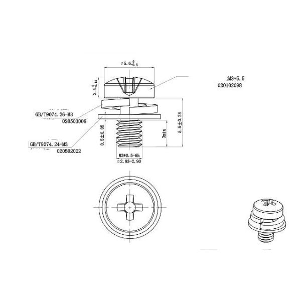 M3 x 5.5mm SUS304 Pan Head Combination Screw Cross Groove