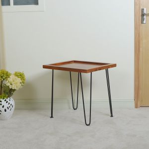 Nordic Iron Stand Finger Joint 55.7cm Teak Solid Wood Coffee Tables