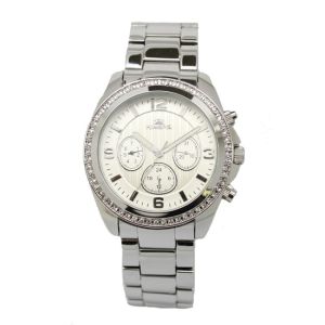 Double Layers Alloy Wrist Watch Silver Multifunction Chrono Watch