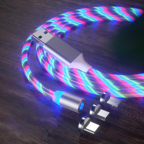 Quality 3 In 1 Usb Charging Cable For 8PIN Micro Type C 1 meter 5V 2.4A Led Magnetic wholesale