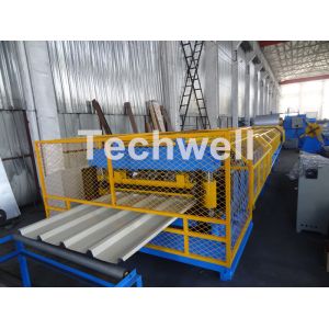 Cheap Customized Trapezoidal Profile Roof Roll Forming Machine With Hydraulic Post Cutting Device for sale