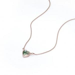 China 925 Silver Simple Natural Light Brilliant Elegant Green Heart Shaped Moss Agate Necklace For Sale on sale