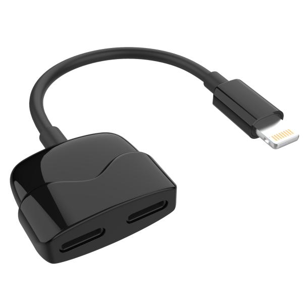 Quality Black Dual Headphone Iphone 7 Phone Jack Adapter Lightning Charge For 8 Pin Devices wholesale