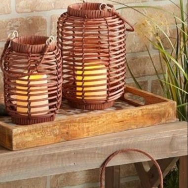 Quality Metal Plastic LED Gift Light Wicker Lantern Set Magnetic Removable LED Candle W Timer wholesale