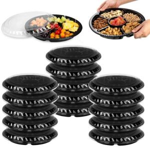 10 Inch Disposable Divided Plastic Food Tray Platter Appetizer Tray With Lid