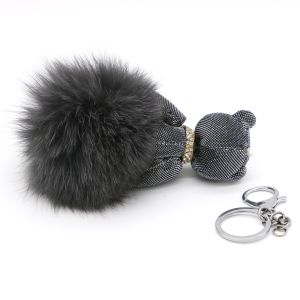 3D Bear Doll Key Ring Silver Reflective Cloth Material Filled Cotton 13cm Size