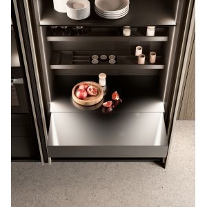 Modern Textured EB Board Kitchen Cabinet Customized With Dinning Table