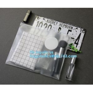 Zip lockk bags for cosmetic puff automatic slider zipper bag, OEM clear PVC bag/