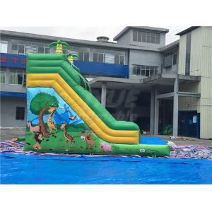 0.55mm PVC Castle Bounce House With Slide Jungle Animal Theme Inflatable Slide
