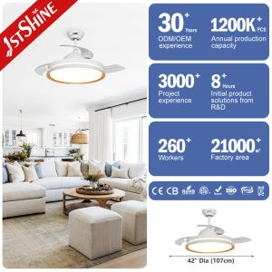White Color Bedroom 42 Inch LED Ceiling Fan with 3 Color Light and Retractable
