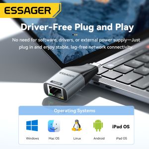 ESSAGER ES-OTG22 Type C USB C To RJ45 Ethernet Adapter 100 1000 Mbps