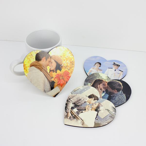 Popular 110x110mm Heart Shape Sublimation MDF Blank Coaster for Gift or Promotion