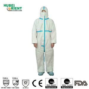 Type 4/5/6 Splash Prevention MP Disposable Coverall With 2-Pieces Hood And Blue