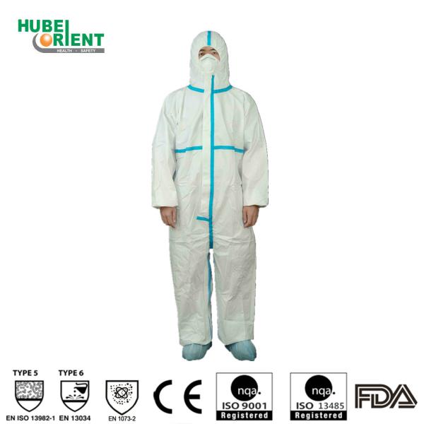 Type 4/5/6 Splash Prevention MP Disposable Coverall With 2-Pieces Hood And Blue