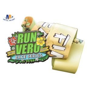 Die Cast Metal 5k Race Medals Black Nickle Plating Colors Filled With Sublimated