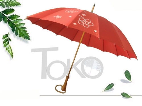 Quality Ladies Wood Stick Self Defence Umbrella Automatic Open 8 Ribs Plastic Tips wholesale