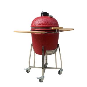 Red Color Ceramic Kamado Grill 22 Inch Outdoor Charcoal Heat Resistant Mullite