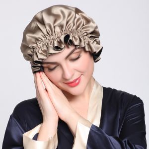 43cm Adjustable Woven 100 Mulberry Silk Bonnet Sleep Cap Striped