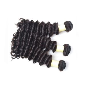 Deep Wave Remy Human Hair Extensions , Natural Color Virgin Mongolian Curly Hair