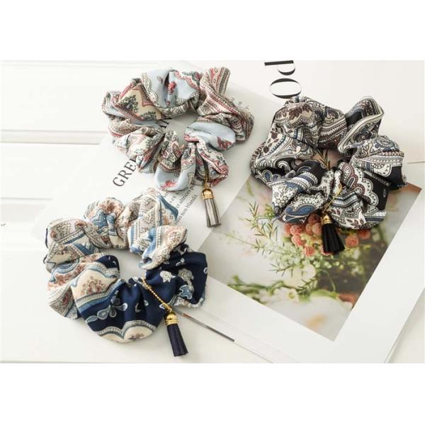 Quality Retro fashion hair accessories Amazon fabric scrunchie tassel pendant elastic hair cord hair extension scrunchie wholesale