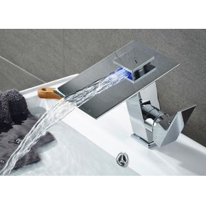 Waterfall LED Light Bathroom Basin Faucets Single Handle Durable Featuring