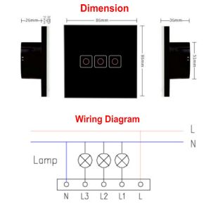 1/2/3 Gang Wireless Remote Touch Switch, Glass Panel 2 Gang 2 Way, Smart Home