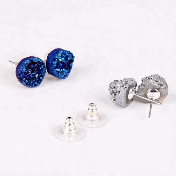 Natural druzy fancy cute small charms post stud earrings stainless steel ear needle