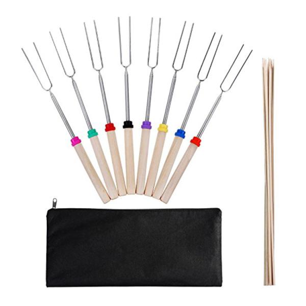 8 Colors Telescoping Marshmallow Sticks Stainless Steel Skewers With Wooden Handles