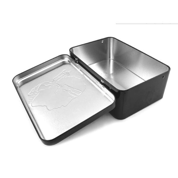 Large Embossed Rectangular Metal Tin Box With Window Hinge And Custom Logo Print
