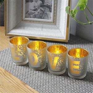 Electroplated Matte Glass Candle Holders With Morden Pattern