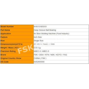 KHS 131803/01 Deep Groove Ball Bearing Single Row For Blow Molding Machine