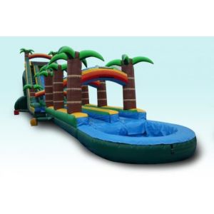 Light Blue 27FT Tropical Rush Inflatable Water Slides For Outdoor Plarground