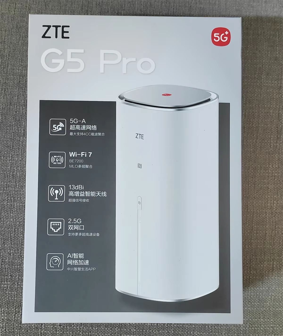 New ZTE AI CPE G5 Pro MC8512 WiFi 7 BE7200 Router Dual 2.5G Ethernet Ports NFC