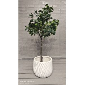 Curved Flowing Ocean Breeze Pattern White Round Fiber Clay Planter Garden