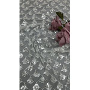 China Leafy 3D Floral Fabric Sequin Elegant Mesh Lace Fabric Luxury Occasion Evening Fabric on sale