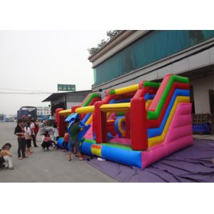 Double Lane Commercial Inflatable Slide Obstacle And Playground Inside