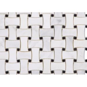 Black Dot Stone Mosaic Tile Basketweave White Bianco Carrara Marble Blocks