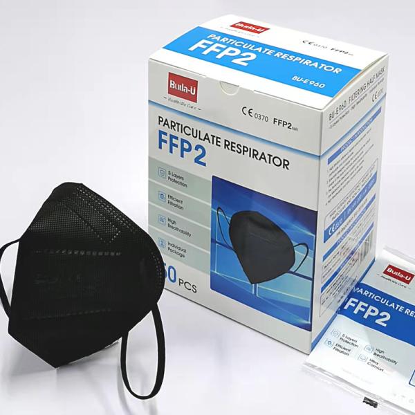 Quality Anti Droplet Black FFP2 Filtration Mask With High Efficiency Meltblown Cloth wholesale