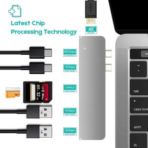 7 in 1 Aluminum Dual USB C Multi function hub, Double USB Type C Ports HUB For